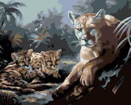 Zuty - Painting by Numbers - Puma With Cubs (D. Rusty Rust), 40X50 Cm, Canvas+Frame - Painting by Numbers