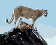 Zuty - Painting by Numbers - Puma With Cub (D. Rusty Rust), 40X50 Cm, Canvas+Frame - Painting by Numbers