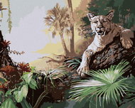 Zuty - Painting by Numbers - Panther Lying on a Log and Jungle (D. Rusty Rust), 40X50 Cm, Canvas - Painting by Numbers