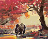 Zuty - Painting by Numbers - Drinking Bear And Autumn Forest (D. Rusty Rust), 40X50 Cm, Canvas - Painting by Numbers