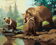 Zuty - Painting By Numbers - Bear With Cubs At The River (D. Rusty Rust), 40X50 Cm, Canvas+Frame - Painting by Numbers