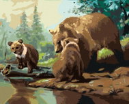 Zuty - Painting By Numbers - Bear With Cubs At The River (D. Rusty Rust), 40X50 Cm, Canvas - Painting by Numbers