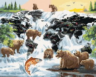 Zuty - Painting by Numbers - Bears at the Waterfall Hunting Salmon and Map of the World (D. Rusty Ru - Painting by Numbers