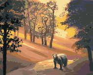 Zuty - Painting by Numbers - Bear In The Forest And Sunset (D. Rusty Rust), 40X50 Cm, Canvas - Painting by Numbers