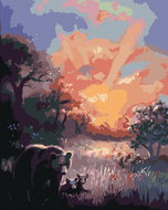 Zuty - Painting by Numbers - Bear With Cubs And Sunset (D. Rusty Rust), 40X50 Cm, Canvas+Ra - Painting by Numbers
