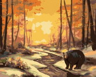Zuty - Painting by Numbers - Bear by the River in Winter and Sunset (D. Rusty Rust), 40X50 Cm, Canva - Painting by Numbers