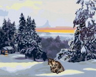 Zuty - Painting by Numbers - Lynx in the Snow, Cottage and Forest (D. Rusty Rust), 80X100 Cm, Canvas - Painting by Numbers