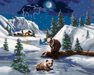 Zuty - Painting by Numbers - Bear By The River, Cottage And Moon (D. Rusty Rust), 40X50 Cm, Canvas+F - Painting by Numbers