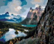 Zuty - Painting By Numbers - Lakes In Mountain Landscape (Dennis Frates), 40X50 Cm, Canvas - Painting by Numbers