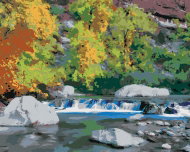 Zuty - Painting by Numbers - Stream and Autumn Forest (Dennis Frates), 40X50 Cm, Canvas+Frame - Painting by Numbers