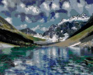 Zuty - Painting by Numbers - Snowy Mountains and Transparent Lake (Dennis Frates), 40X50 Cm, Canvas+ - Painting by Numbers