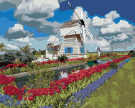 Zuty - Painting by Numbers - Windmill and Tulips (Dennis Frates), 80X100 Cm, Canvas+Frame - Painting by Numbers