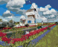 Zuty - Painting by Numbers - Windmill and Tulips (Dennis Frates), 40X50 Cm, Canvas - Painting by Numbers