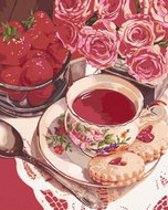 Zuty - Painting by Numbers - Tea With Strawberries And Roses (Mardell Schuster), 40X50 Cm, Canvas+Fr - Painting by Numbers