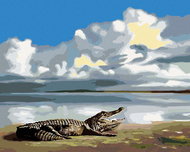 Zuty - Painting By Numbers - Reclining Alligator And Sky (D. Rusty Rust), 40X50 Cm, Canvas+Frame - Painting by Numbers