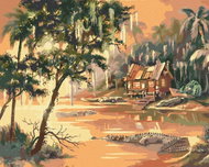 Zuty - Painting by Numbers - Alligators In The Water And The Jungle Hut (D. Rusty Rust), 40X50 Cm, C - Painting by Numbers