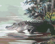 Zuty - Painting by Numbers - Alligator Going Into the Water in the Jungle (D. Rusty Rust), 40X50 Cm, - Painting by Numbers