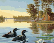 Zuty - Painting By Numbers - Water Birds On A Pond, Water Lilies And A Cottage (Northern Promotions) - Painting by Numbers
