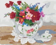 Zuty - Painting by Numbers - Flowers in a Teapot (Judy Buswell), 40X50 Cm, Canvas+Frame - Painting by Numbers