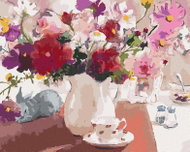 Zuty - Painting by Numbers - Vase with Flowers on Table and Tea Cup (Judy Buswell), 40X50 Cm, Canvas - Painting by Numbers