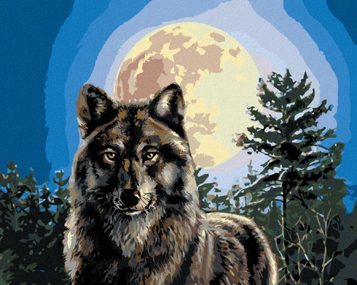 Zuty - Painting by Numbers - Wolf And Full Moon (James Meger), 40X50 Cm, Canvas+Frame - Painting by Numbers - Main image