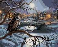 Zuty - Painting by Numbers - Owl on a Branch on the Edge of Town and Kids Playing Hockey on a Frozen - Painting by Numbers