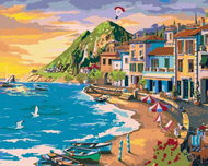 Zuty - Painting by Numbers - Colorful Houses and Beach (Image World-Rc), 40X50 Cm, Canvas+Frame - Painting by Numbers