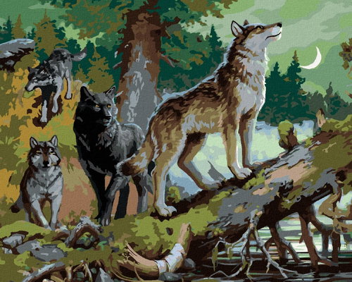 Zuty - Painting by Numbers - Pack of Wolves (Image World-Rc), 80X100 Cm, Canvas+Frame - Painting by Numbers - Main image