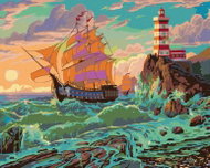 Zuty - Painting by Numbers - Ship In Waves And Lighthouse (Image World-Ap), 80X100 Cm, Canvas - Painting by Numbers