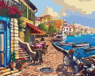 Zuty - Painting by Numbers - Café By The Sea And Boat (Image World-Rc), 40X50 Cm, Canvas+Frame - Painting by Numbers
