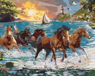 Zuty - Painting by Numbers - Horses on the Coast and Lighthouse at Sunset (Image World-Ap), 40X50 Cm - Painting by Numbers