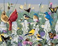 Zuty - Painting by Numbers - Songbirds on the Fence and Butterflies (James Hautman), 40X50 Cm, Canva - Painting by Numbers