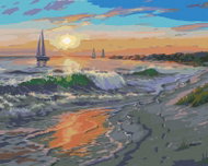 Zuty - Painting by Numbers - Sailboats, Waves and Beach (Darrell Bush), 80X100 Cm, Canvas - Painting by Numbers