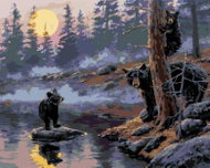 Zuty - Painting by Numbers - Bear With Cubs By Water (Darrell Bush), 80X100 Cm, Canvas - Painting by Numbers