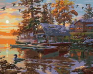 Zuty - Painting By Numbers - Canoes On The Lake And Ducks (Darrell Bush), 80X100 Cm, Canvas - Painting by Numbers