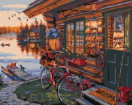 Zuty - Painting by Numbers - Wheel at the Cottage and Lake (Darrell Bush), 80X100 Cm, Canvas - Painting by Numbers
