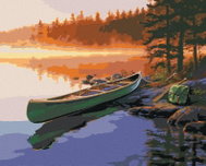 Zuty - Painting by Numbers - Green Canoe by the Lake (Darrell Bush), 40X50 Cm, Canvas - Painting by Numbers