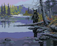 Zuty - Painting by Numbers - Bear by the River (Darrell Bush), 40X50 Cm, Canvas+Frame - Painting by Numbers