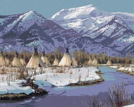 Zuty - Painting by Numbers - Indian Village at the River and Mountain (James Hautman), 40X50 Cm, Can - Painting by Numbers