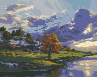 Zuty - Painting by Numbers - River and Sunrise (Darrell Bush), 40X50 Cm, Canvas+Frame - Painting by Numbers