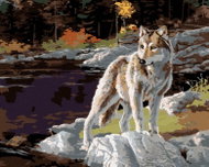 Zuty - Painting by Numbers - Wolf at the Lake (Darrell Bush), 40X50 Cm, Canvas+Frame - Painting by Numbers