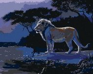 Zuty - Painting By Numbers - Lion At Night By Water (Al Agnew), 40X50 Cm, Canvas+Frame - Painting by Numbers