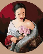 Zuty - Painting by Numbers - Woman in a Peacock Pattern Coverlet and Flower (Pieter Wagemans), 40X50 - Painting by Numbers
