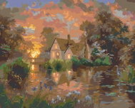 Zuty - Painting by Numbers - Heron and House by the Pond and Sunset (Abraham Hunter), 40X50 Cm, Canv - Painting by Numbers