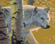 Zuty - Painting By Numbers - White Wolf And Birch Trees (Al Agnew), 40X50 Cm, Canvas+Frame - Painting by Numbers