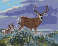 Zuty - Painting By Numbers - Deer With Cubs On A Stump (Al Agnew), 40X50 Cm, Canvas+Frame - Painting by Numbers
