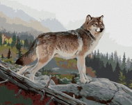 Zuty - Painting By Numbers - Wolf On Rock, Forest And Mountains (Al Agnew), 40X50 Cm, Canvas+Frame - Painting by Numbers