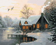 Zuty - Painting by Numbers - Cottage With Mole By The River In Winter (Abraham Hunter), 40X50 Cm, Ca - Painting by Numbers