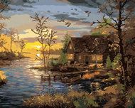 Zuty - Painting by Numbers - Pier And Cottage By The Lake And Sunset (Abraham Hunter), 40X50 Cm, Can - Painting by Numbers