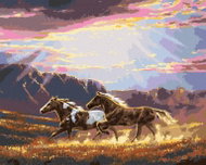 Zuty - Painting by Numbers - Horses Running, Mountains and Sunrise (Abraham Hunter), 40X50 Cm, Canva - Painting by Numbers